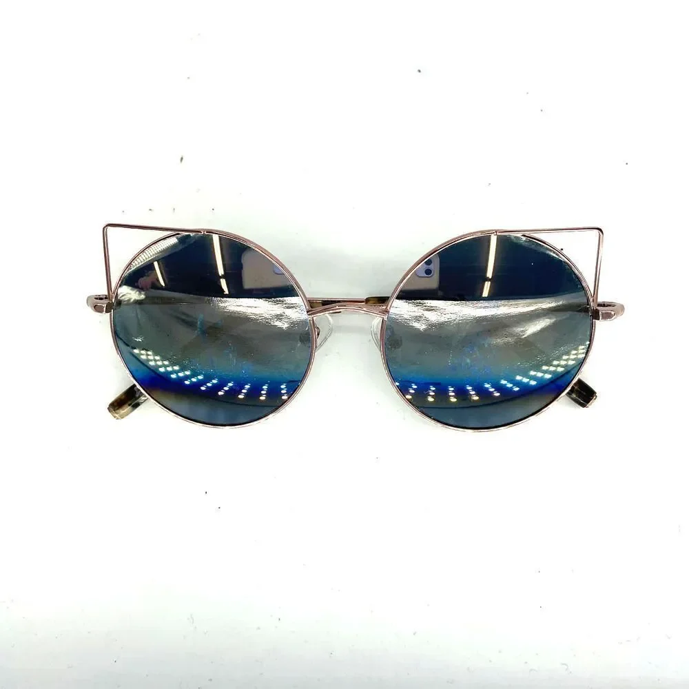 Matthew Williamson Round Mirrored Winged Cat Eye Rose Gold Tone Sunglasses